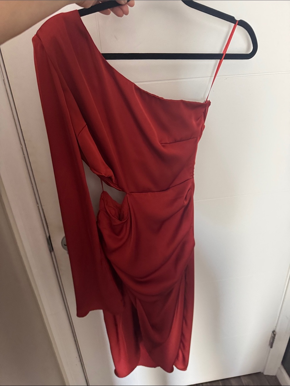 Luxxel Orange Red Satin Asymmetrical One-Shoulder Dress